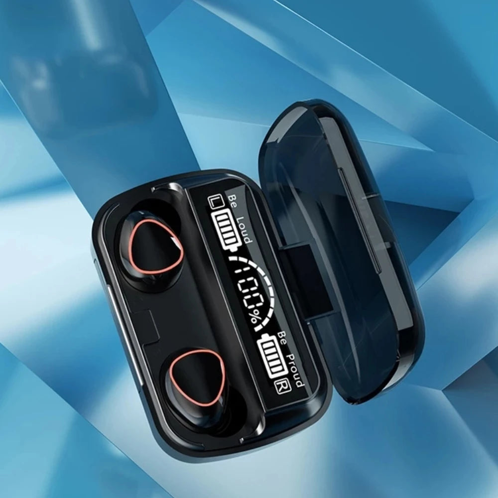 Fone de Ouvido Bluetooth 5.1 com Case Digital LED – À Prova d’Água, Bateria de Longa Duração e Toque Inteligente