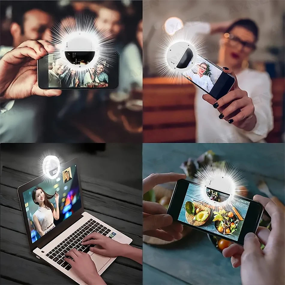Anel de luz-LED com Clipe e Carregamento USB – Luz de Preenchimento para Selfies