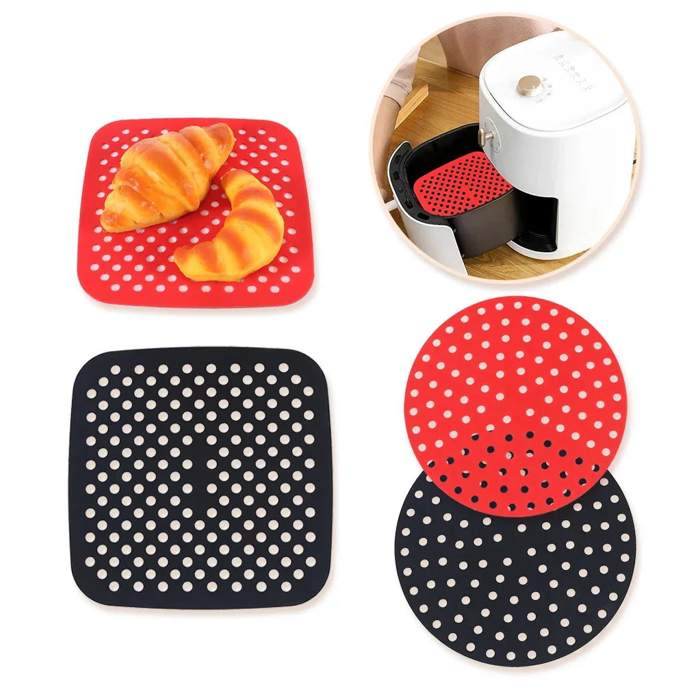Tapete de Silicone para Air Fryer – Reutilizável, Antiaderente, Redondo ou Quadrado