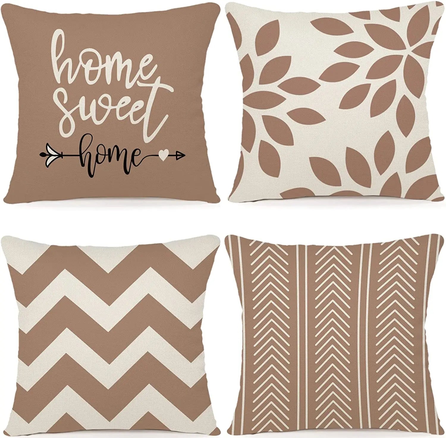 Capa de Almofada em Linho Marrom com Estampa Geométrica