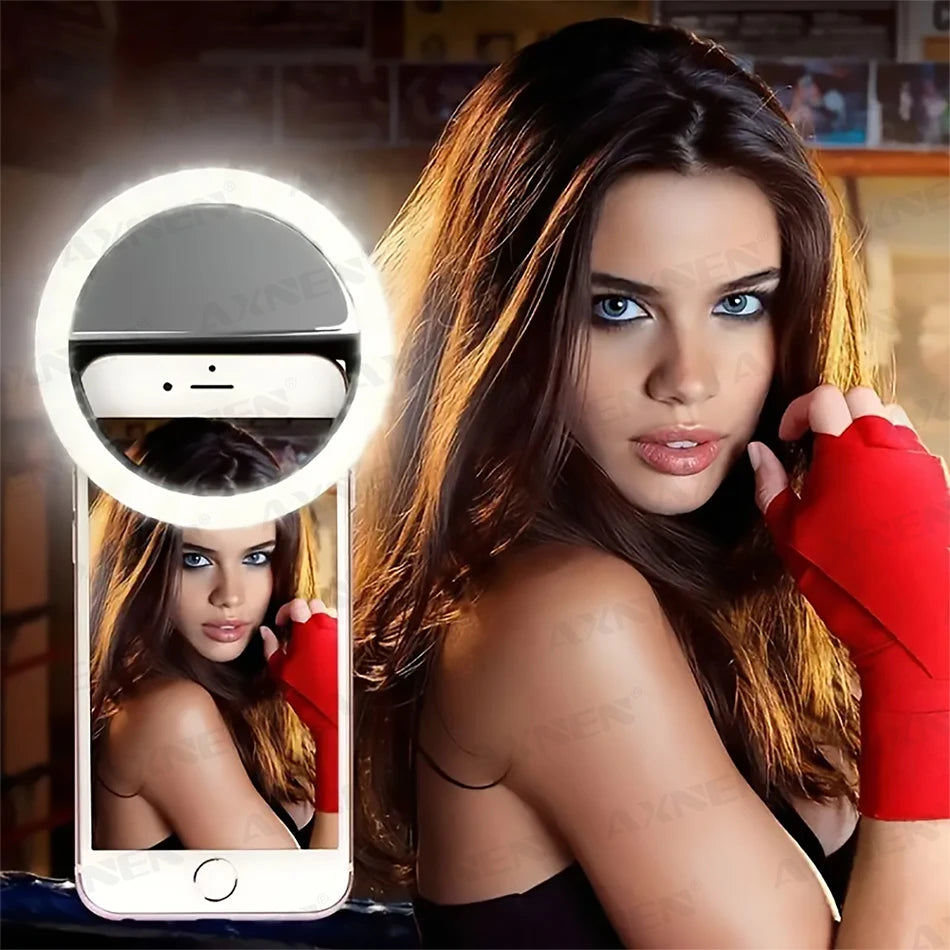 Anel de luz-LED com Clipe e Carregamento USB – Luz de Preenchimento para Selfies