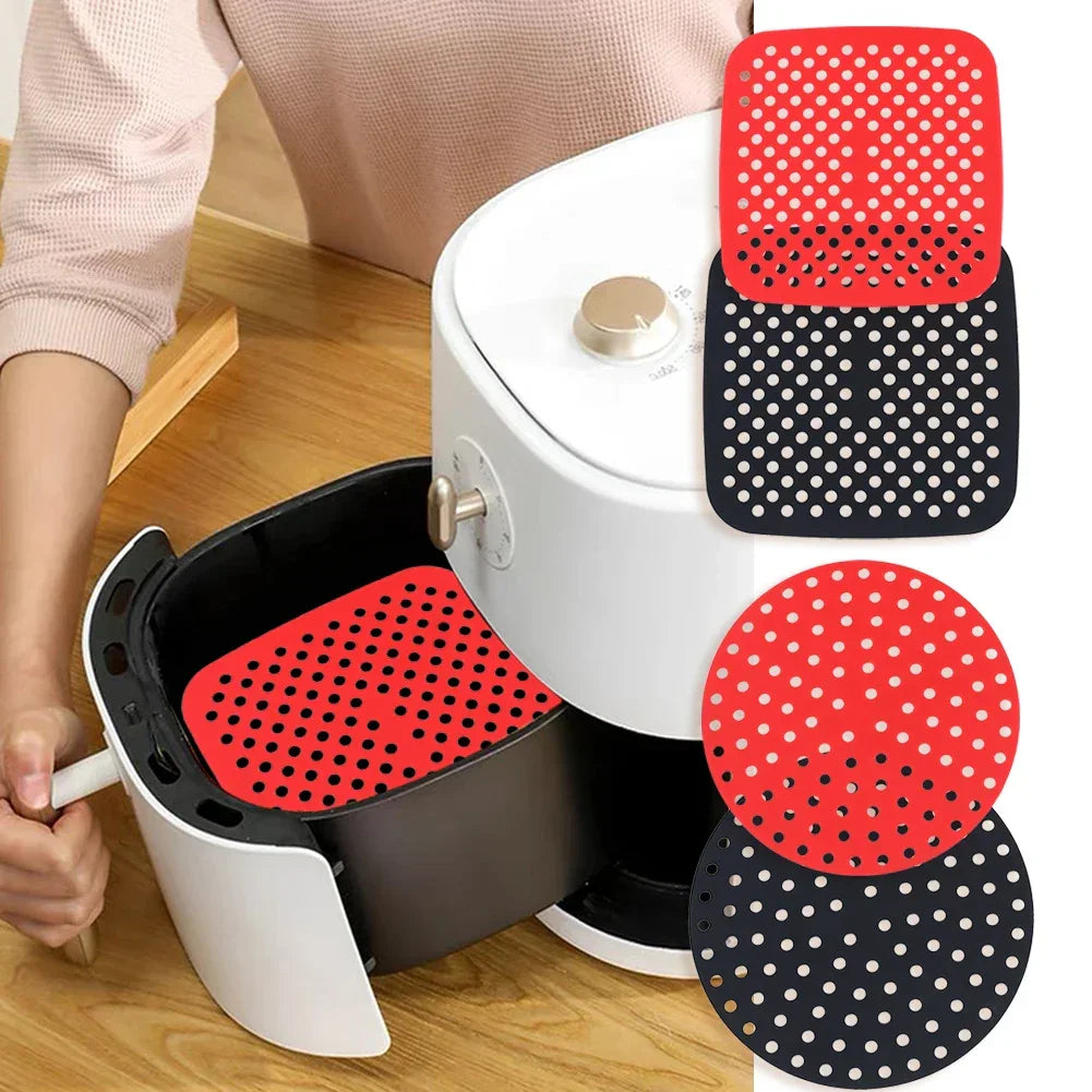 Tapete de Silicone para Air Fryer – Reutilizável, Antiaderente, Redondo ou Quadrado