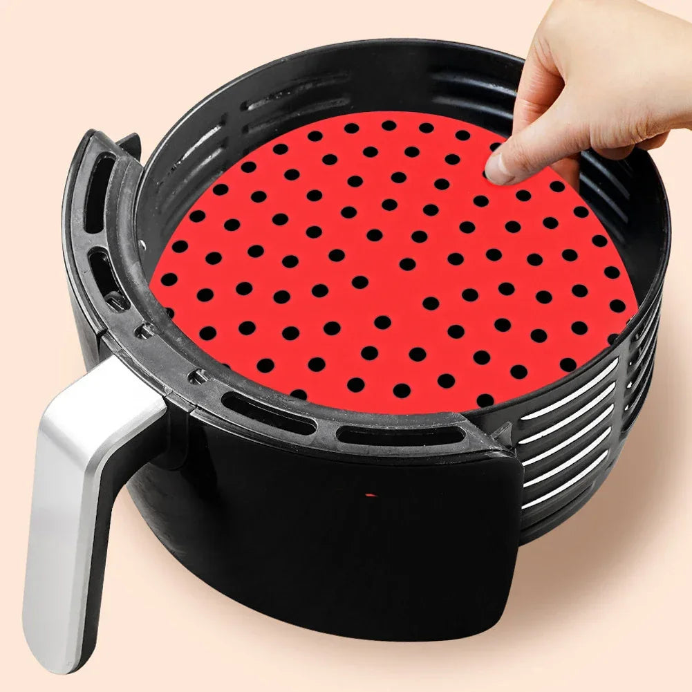 Tapete de Silicone para Air Fryer – Reutilizável, Antiaderente, Redondo ou Quadrado