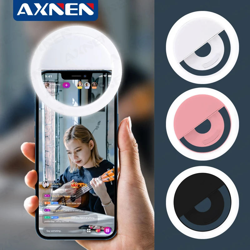 Anel de luz-LED com Clipe e Carregamento USB – Luz de Preenchimento para Selfies