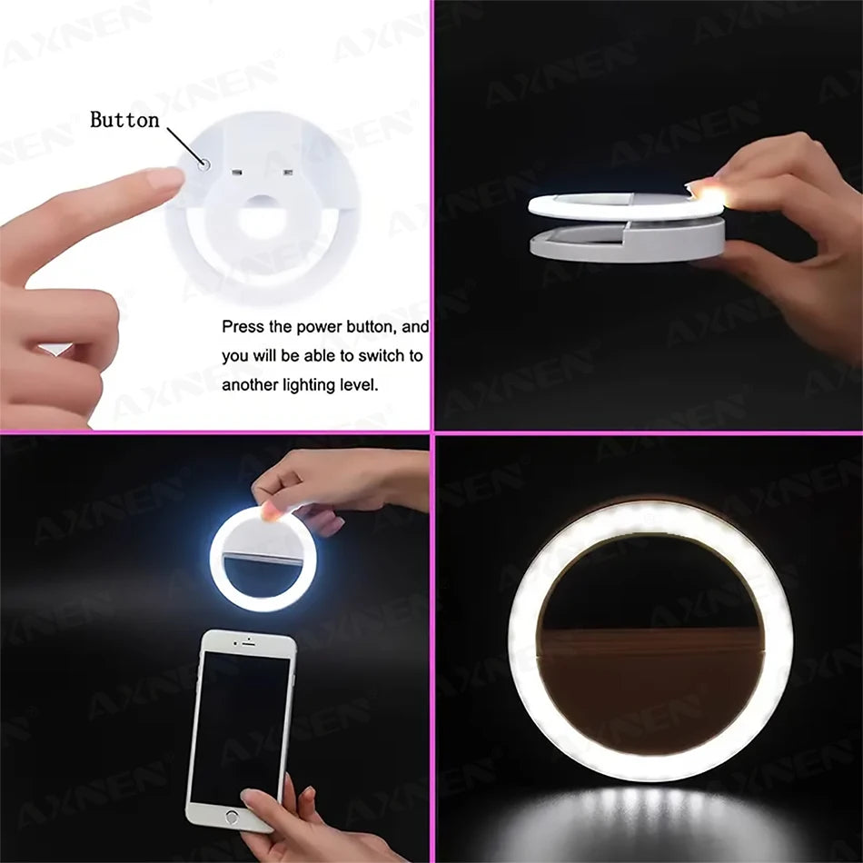 Anel de luz-LED com Clipe e Carregamento USB – Luz de Preenchimento para Selfies
