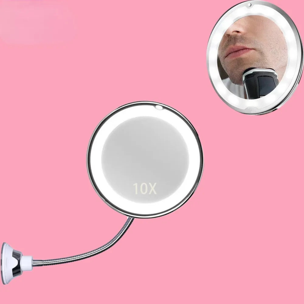 Espelho de Maquiagem com LED e Aumento 10X – Base Flexível 360º